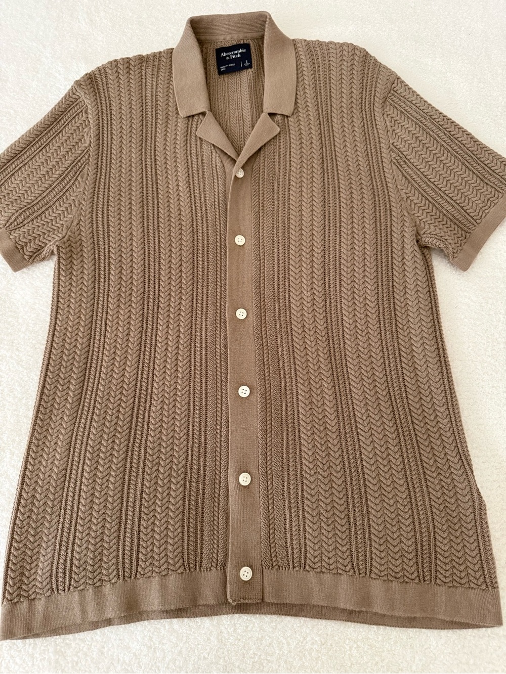 Abercrombie & Fitch Taupe Short-Sleeve Knit Cardigan